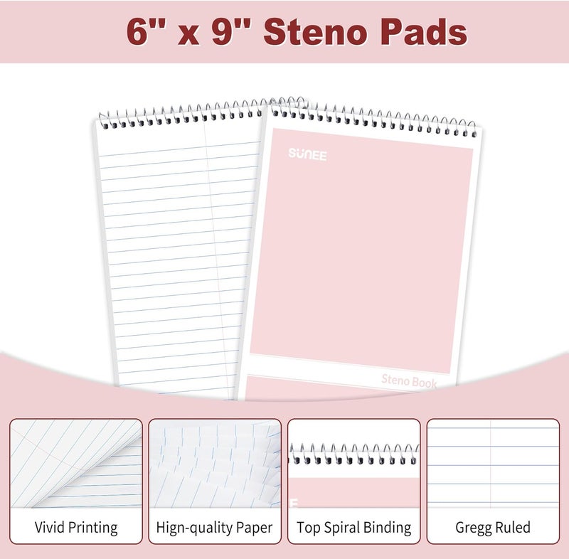 SUNEE 12 Pack Steno Pads 6x9, Gregg Rule, 60 Sheets, 6 Assorted Color Spiral Notebook 6x9, White Paper, Take Notes with Top Spiral Notebook, for School, University, College, Work, Office - Image 5